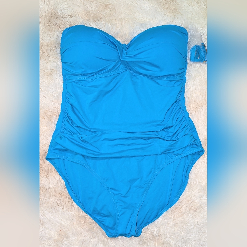 NWT, Anne Cole, Cerulean Blue, Twist Front, Shirred,1piece Swimsuit-Ladies 16